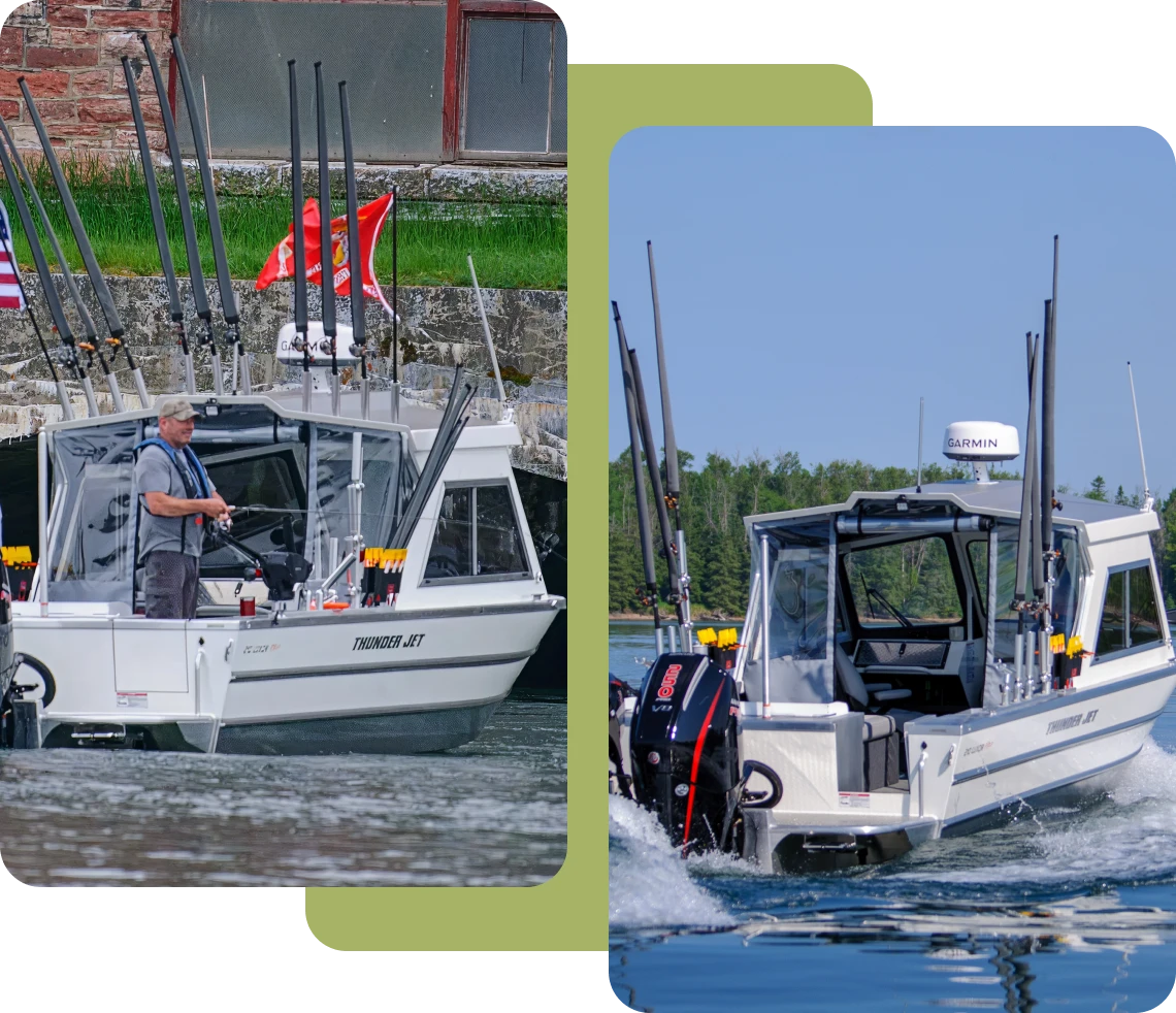 Man steering a fishing boat